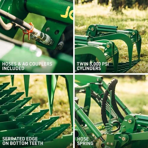 Titan Attachments 60" Standard Series Root Grapple Bucket Fits John Deere Hook and Pin, Dual Cylinder Hydraulic Design for Medium-Duty Jobs Like Clearing Brush, Branches, and Roots