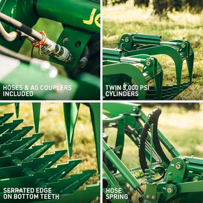 Titan Attachments 60" Standard Series Root Grapple Bucket Fits John Deere Hook and Pin, Dual Cylinder Hydraulic Design for Medium-Duty Jobs Like Clearing Brush, Branches, and Roots
