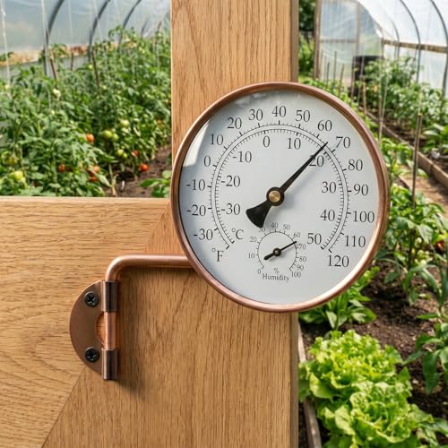 MEANLIN MEASURE 4" Brass Wall-Mount Outdoor Thermometer, Swivel Indoor Outdoor Thermometer with Humidity Gauge, Decorative Analog Temperature Gauge for Patio, Window, Greenhouse, Garage, Garden, Wall