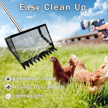 12" Metal Chicken Poop Scooper Rake for Sand with 24 to 68" Handle, Adjustable Chicken Poop Scooper for Poop,Wide 10”Poop Shovel Cleaning Tools, Heavy Duty Sifting Shovel (Black Max) - color: Black Max