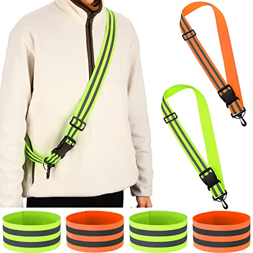 Saintrygo 6 Pcs Reflective Sash for Walking at Night Reflective Strap Arm Band High Visibility Belt Safety Ankle Strap for Visibility Vest Clothing Running Gear - color: Fluorescent Green, Fluorescent Orange