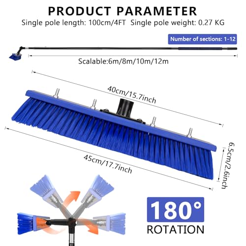 Solar Panel Window Cleaning Brush and Pole, 40FT Adjustable Window Cleaner Brush & Water Fed Pole Kit, Solar Panel Cleaning System Window Washing Equipment Tool - size: 40ft