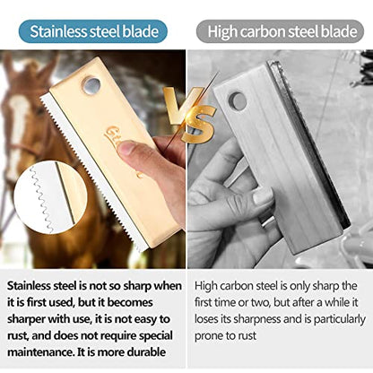 Shedding and Grooming Tool - Brush Scraper for Pets' Undercoat, Horses, Cattle, and Cats, Wooden Handle with Stainless Steel Blade