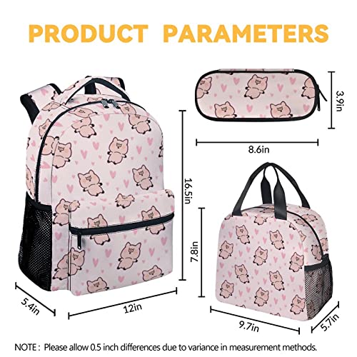 Pig Backpack with Lunch Box and Pencil Case, 16 Inch Cute Pig Bookbag Durable, Lightweight, Large Capacity, Funny Animal Backpack for School Girls Kids Women - color: Style-2-2