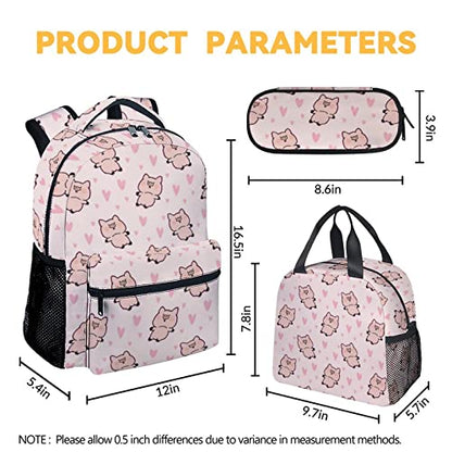 Pig Backpack with Lunch Box and Pencil Case, 16 Inch Cute Pig Bookbag Durable, Lightweight, Large Capacity, Funny Animal Backpack for School Girls Kids Women - color: Style-2-2
