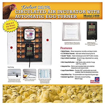 Farm Innovators 2450 Heated Digital Circulated Air Incubator with Automatic Egg Turner for Improved Egg Hatching of Up To 41 Eggs, White (2 Pack)