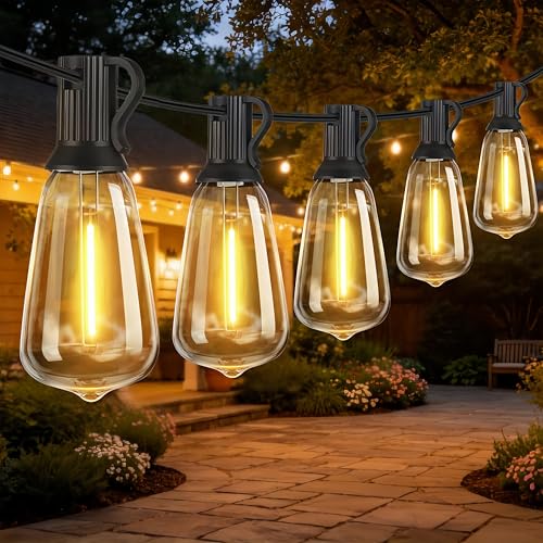 Outdoor String Lights, Waterproof Shatterproof ST38 Vintage Bulbs | 50FT Length, Dimmable & Connectable, 2700K Warm White, ideal for Balcony, Porch, Party, Patio & Indoor Decoration - size: 50FT- 120V