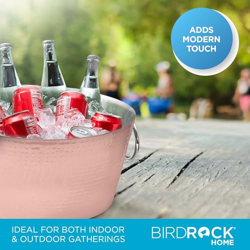 BIRDROCK HOME Hammered Stainless Steel Copper Beverage Tub with Handles - Double Wall Insulated 3 Gallons - Metal Drink Cooler & Ice Bucket for Parties - Outdoor Aluminum Holder for Bottles & Soda - color: Copper