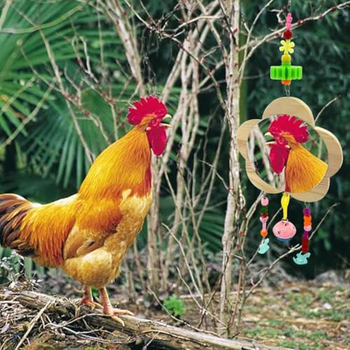 POPETPOP Rooster Hanging Mirror Toy Bell Pendant Interactive Pet Supplies for Chicken Coop Promotes Activity and Reduces Loneliness Easy to Install Random Accessories