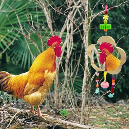 POPETPOP Rooster Hanging Mirror Toy Bell Pendant Interactive Pet Supplies for Chicken Coop Promotes Activity and Reduces Loneliness Easy to Install Random Accessories