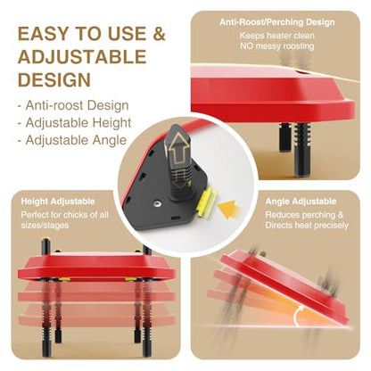 Chick Brooder Plate Coop Heat Plate for Baby Chicks 16"×24" with Adjustable Height & Angle and Auto Temperature Control, Heater with Skirt to Mimic the Comfort of a Mother Hen, Red - size: 24.0"L x 16.0"W x 8.9"H