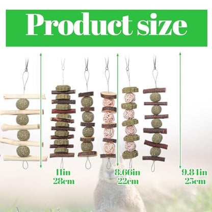 7 Pcs Bunny Chew Toys, Natural Apple Wood Hanging Rabbit Chew Toy Treats for Guinea Pigs Hamsters Chinchilla Ferret Rats, Improve Small Animal Dental Health for Teeth Grinding