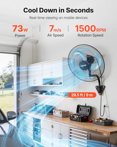 VEVOR Wall Mount Fan, 18 in Wall Mounted Hanging Fan Oscillating, 3-Speed, Long Airflow Distance, Adjustable Rotation Angle, Mechanical Powerful for Industry, Commercial, Garage, Workshop, Gym, Black - size: 18In-Oscillating