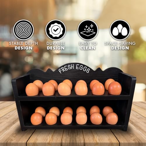 Black Premium Pine Wooden Egg Holder 2-Tier Durable 24-Egg Storage Solution Ideal for Modern and Rustic Kitchen Fresh Eggs - color: Black