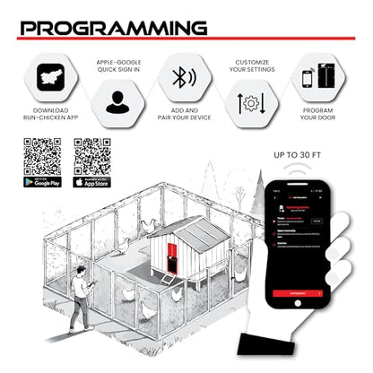 RUN-CHICKEN Door Eternal – Solar Automatic Chicken Coop Door with Built-in Solar Power & Battery Backup, Smart App & Timer Control, Weatherproof Aluminum, Predator-Proof, Easy to Install (Red)