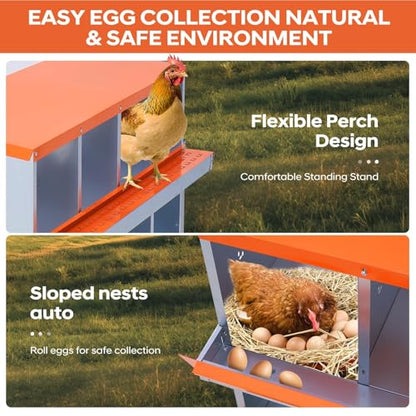 Removable Tray & Ventilated - Metal Chicken Nesting Box for Small Animals - 10 Compartments, Wall Mountable, Easy Clean, Secure Egg Collection - Red, 10 Compartments ZW - color: Orange | 10 Compartment+legs