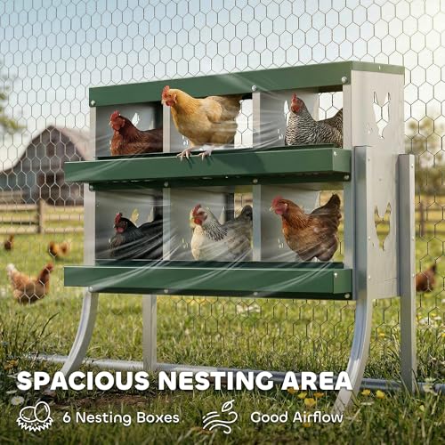PawHut Chicken Nesting Boxes, 6 Compartment Metal Nesting Boxes for Chickens, Two-Tier Egg Laying Boxes with Vented Holes for Easy Egg Collection, for Hens Ducks, Silver - size: 34.1"L x 18.9"W x 34.1"H, style: Roll Away