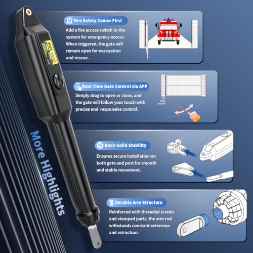 TOPENS XD551 Smart Gate Opener for Medium Duty Single Swing Gates Up to 18ft, Automatic Gate Opener with App Control AC Powered Remote Control Kit Solar Compatible