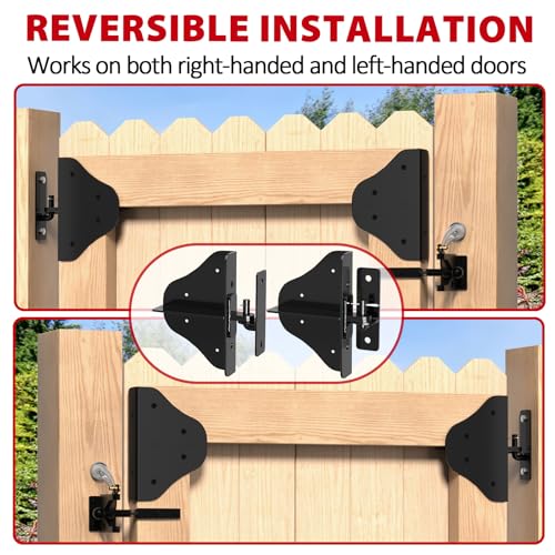 Mofeez Anti Sag Gate Kit Fence Gate Hardware - Heavy Duty 90 Degree Right Angle Hinges with Self-Locking Gate Latch & Corner Brace - for Wood Gates, Garden Fence (1 Set) - size: 1 Set