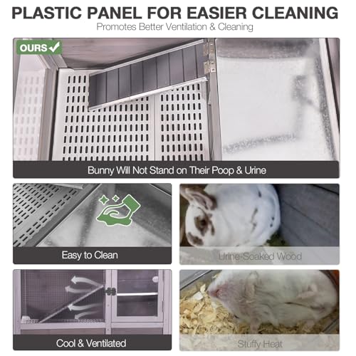 Wooden Guinea Pig Cages Indoor with Plastic Floor and Pull Out Tray, Two-Story Rabbit Cage with Anti-Chewing Ramp, Bunny Hutch with Detachable Stand, Small Animals Cage Habitat (Grey) - color: Grey