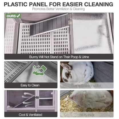 Wooden Guinea Pig Cages Indoor with Plastic Floor and Pull Out Tray, Two-Story Rabbit Cage with Anti-Chewing Ramp, Bunny Hutch with Detachable Stand, Small Animals Cage Habitat (Grey) - color: Grey