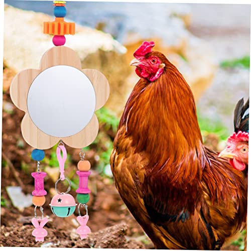 ibasenice Wooden Hanging Mirror Toy Bells for Chickens Engaging Pet Hen Activity and Playtime Fun Poultry Enrichment for and Chicken Cages