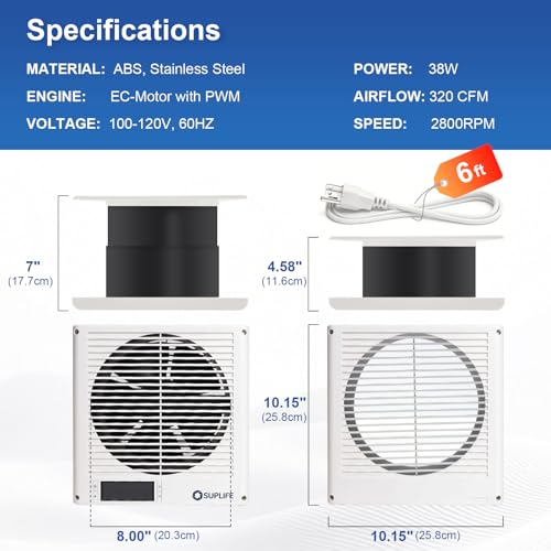 8" Room to Room Fan with Remote, Reversible Through Wall Fan for Quietly Circulating Air, 320 CFM Through the Wall Fan with Temperature Control, Durable Build Quality, In Wall Fan for Closet, Laundry - color: White