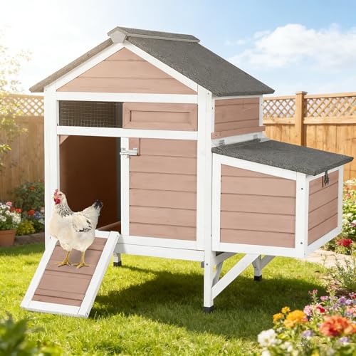 Small Chicken Coop with 2 Nesting Boxes, Waterproof Wooden Hen House for 1-2 Chickens, Poultry Hutch with Wildlife-Proof Latches, Elevated Design & Roosting Bar for Backyard Urban Farm (Brown) - color: Brown, size: 41.0"L x 23.0"W x 38.0"H