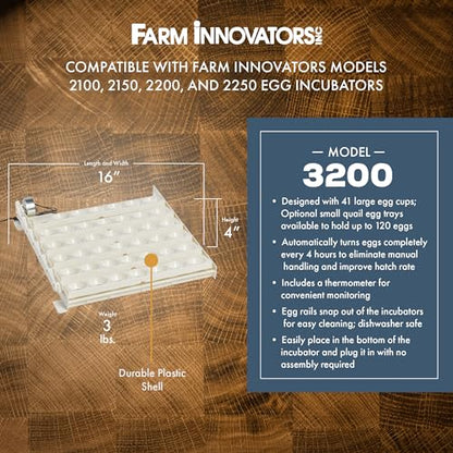 Farm Innovators 3200 Automatic 41 Spot Egg Turner for The Bottom of Incubators to Eliminate Manual Handling and Improve Hatching Rate, White (4 Pack) - size: 4 Pack