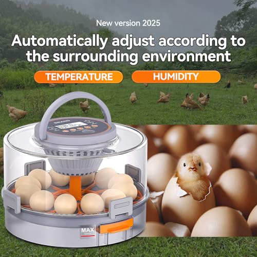 12 Egg Incubator with Automatic Egg Turning and Humidity Control 760° Turner,Incubators for Hatching Eggs, High Hatchr for Chicken Duck Quail Pigeon,Science Classroom, Home | Incubator for Chicken Eggs,Duck,Goose,Quail,Snake,Egg Incubator with Automatic E