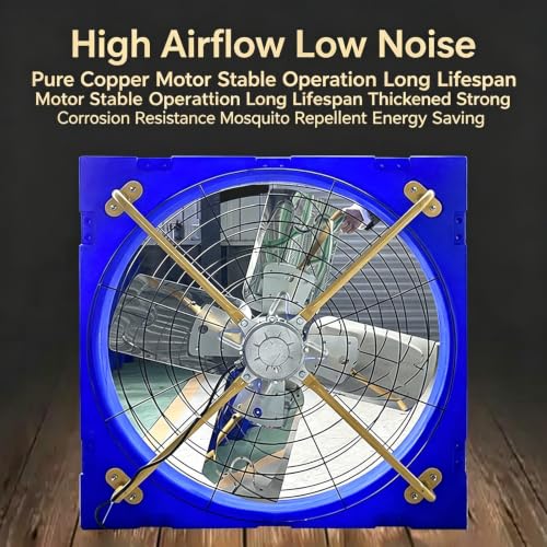 Heavy-Duty 45-Inch Barn Fan for Livestock, Waterproof Hanging Box Ventilator for Garage Patio, Large Industrial Wall-Mounted Cooling Blower with Stainless Steel Blades, Blue