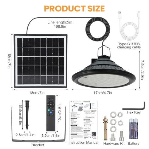 Solar Chicken Coop Light with Remote, Outdoor IP66 Waterproof Pendant Lights, 4500mAh Rechargeable Solar Barn Lights, 3 Modes, 4 Brightness Levels, 24H Timer, 16.4ft Cable for Patio Garden, 2-Pack - size: 2-Pack