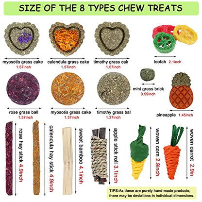 VESPRO Bunny Toys, 21PCS Rabbit Chew Toys for Teeth, Guinea Pig Natural Treats, Timothy Hay Sticks for Chinchillas Hamsters Rats, Small Animals Teeth Grinding - size: 1 Count (Pack of 2)