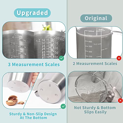Measuring Cup, [Upgraded, 3 Measurement Scales, Including Cup Scale, ML Scale, Ounce Scale], Newness Stainless Steel Measuring Cup with Marking with Handle, 32 Ounces (1.0 Liter, 4 Cup) - size: 32 OZ (4 Cup, 1000 ML)