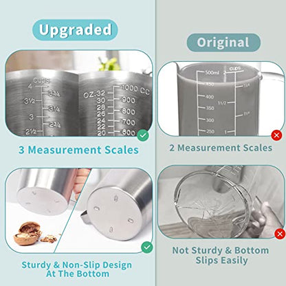 Measuring Cup, [Upgraded, 3 Measurement Scales, Including Cup Scale, ML Scale, Ounce Scale], Newness Stainless Steel Measuring Cup with Marking with Handle, 32 Ounces (1.0 Liter, 4 Cup) - size: 32 OZ (4 Cup, 1000 ML)