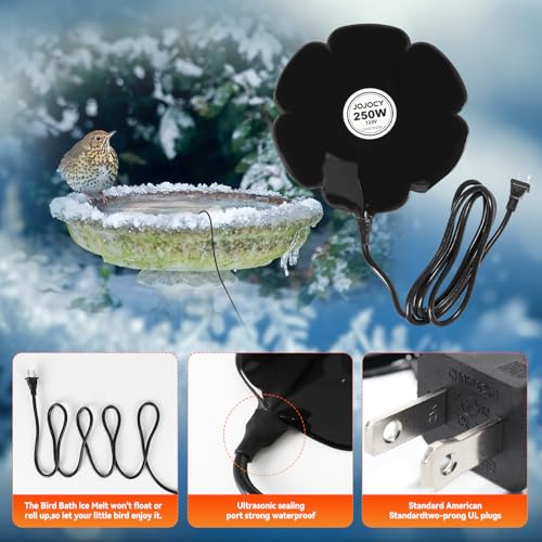2 PCS Flower Shape 250W Submersible De-Icer for Livestock, Bird Baths, Fish Ponds, Winter Chicken Water Heater Warmer with Thermostat, 6.6ft Power Cord
