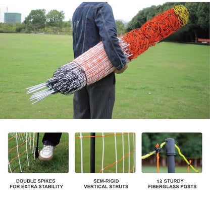 Electric Premium Poultry Netting Fence 59”H x 98.5’L - Versatile Portable Electric Fencing for Flying Chicken Sheep Goats Deer Hogs Dogs, Used in Backyards Homesteaders Farms and Ranches, PK2 - size: 59”H x 98.5’L x 2