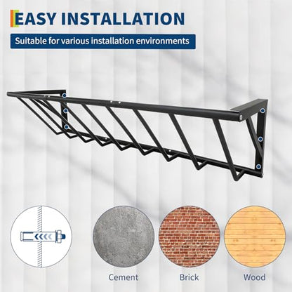 63" Wall Mount Hay Rack Feeder, 16 Gallon Large Capacity Heavy Duty Carbon Steel Livestock Hay Feeder for Horses, Goats, Sheep, Indoor/Outdoor Use, Rust Resistant & Easy Install - size: 63 inch