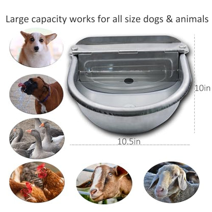 Automatic Dog Water Dispenser Large Size Dog Water Bowl Trough Stainless-Steel Outdoor Pet Waterer Feeder for Poultry, Goat, Small Livestock