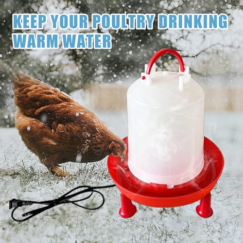 All in One Heated Chicken Waterer Heated Poultry Fountain with Leg Support Constant Temperature Heated Poultry Waterer for Winter Chicken Coop Accessories (3L)