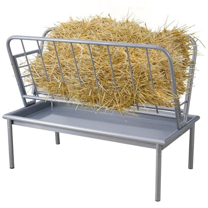 47.2" x 22.5" x 23.6" Heavy Duty Galvanized Steel Hay Feeder, Large Capacity 2 in 1 Grain & Hay Rack, Multiple Sided Pasture Hay Rack for Sheep Horses, etc