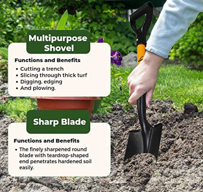 Ashman Short Handle Digging Shovel (1 Pack) - 27-inch Kids Beach & Garden Shovel with Sturdy Blade, D-Handle Gardening Tool - size: 1 Pack, style: Small Digging Shovel