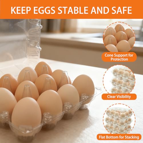 100 Pack 3x4 Plastic Egg Cartons Bulk 12 Count Clear, Reusable Stackable Dozen Chicken Eggs Containers Holders for Storage, Family, Farm Markets and Commercial Display - size: 3x4 Grid