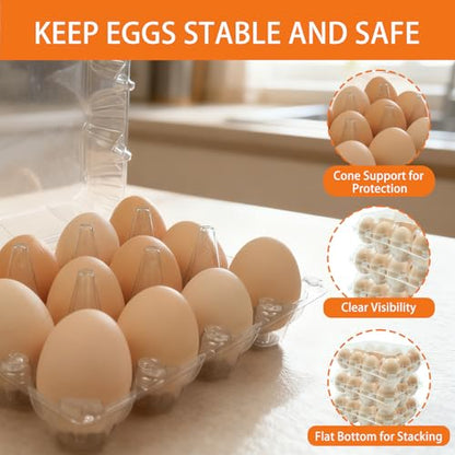 100 Pack 3x4 Plastic Egg Cartons Bulk 12 Count Clear, Reusable Stackable Dozen Chicken Eggs Containers Holders for Storage, Family, Farm Markets and Commercial Display - size: 3x4 Grid