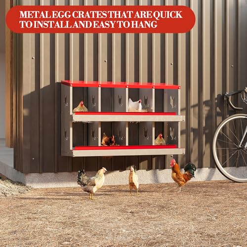 Chicken Nesting Box,8 Holes Galvanized Steel Metal Chicken Laying Box with Automatic Roll-Away Egg Collection System & Removable Tray,Wall Mount Nesting Boxes - color: Red, size: 8 Holes