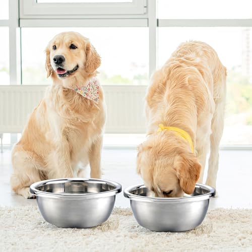 2 Pcs 1 Gallon Large Dog Bowls - Food Grade Stainless Steel Metal Water Bowls, Easy to Clean Food Bowl for Medium Large Dogs Indoor Outdoor - size: 1 Gallons