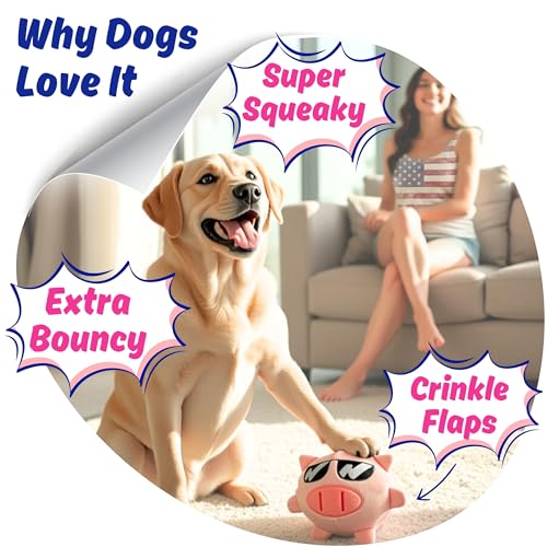 Piggy 3 in 1 Plush Pig Dog Chew Toy with Squeaky Ball Inside for Aggressive Chewers, Super Interactive, No Stuffing, Strong Tough Heavy Durable, Birthday Gift Box for Small & Large Breeds - color: Pink