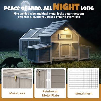 Large Chicken Coop with Run for 4-6 Chickens– Wooden Chicken House with 4 Nesting Boxes, Predator-Reinforced Design, 3 Roosting Perches, Poultry Hen Cage for Backyard Flock - style: 83"L x 58"W x 39.5"H
