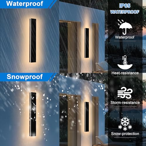 2 Pack 32in Modern LED Outdoor Wall Light, Dimmable 3000K-6000K 5CCT Strip Linear Exterior Wall Sconce Waterproof Ip65 Black 24W LED Long Outdoor Garage Lights Outside Lights for House - size: 32in
