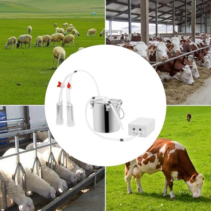 5L Electric Pulsation Milking Machine, Portable Vacuum Pump Milker with Adjustable Pressure Milk Bucket & Tube Cleaning Brushes, Farm Milking Equipment for Cows Goats (5L) - size: 5L